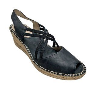 ABEO B.I.O. System Delano Neutral Black Leather Wedge Sandals‎ Size 7 Narrow